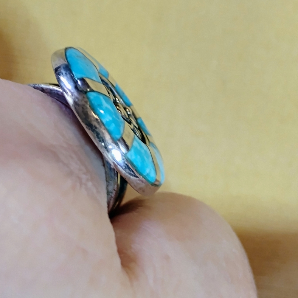 ⭐SANTA FE⭐                      MOJAVE TURQUOISE *INLAY* STERLING RING. SIZE-11 - Picture 10 of 12
